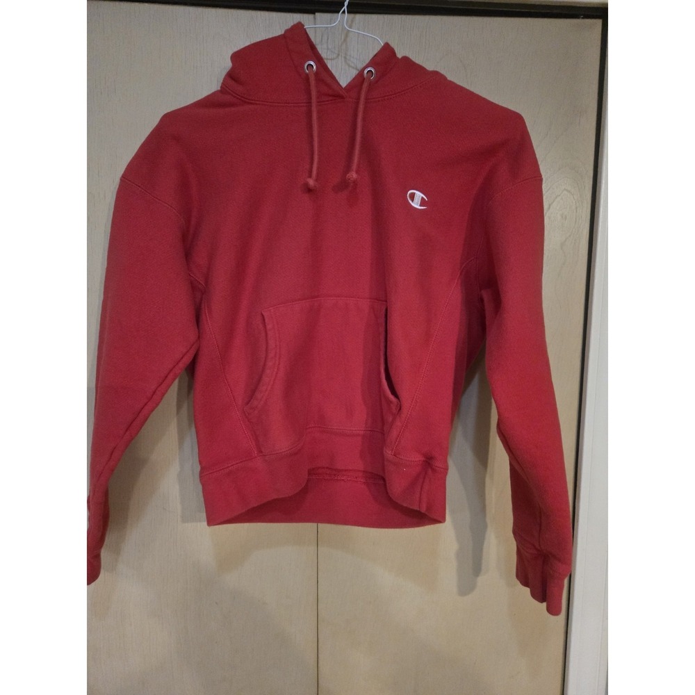 Champion Reverse Weave Hoodie Small Red Sweatshirt Embroidered Logo Pullover